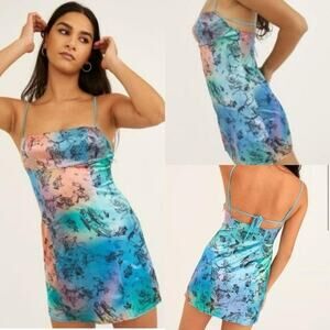 urban outfitters celestial print rainbow mini dress astrology y2k slip